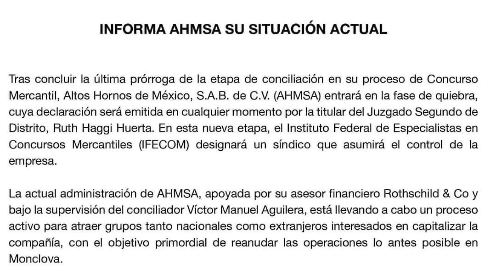 AHMSA: Altos Hornos de México se declara en quiebra: esto pasará con los trabajadores